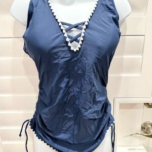 Blooming Jelly Blue One Piece Swimsuit with Crisscross Detail